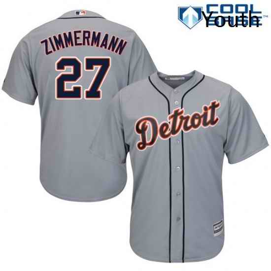 Youth Majestic Detroit Tigers 27 Jordan Zimmermann Replica Grey Road Cool Base MLB Jersey